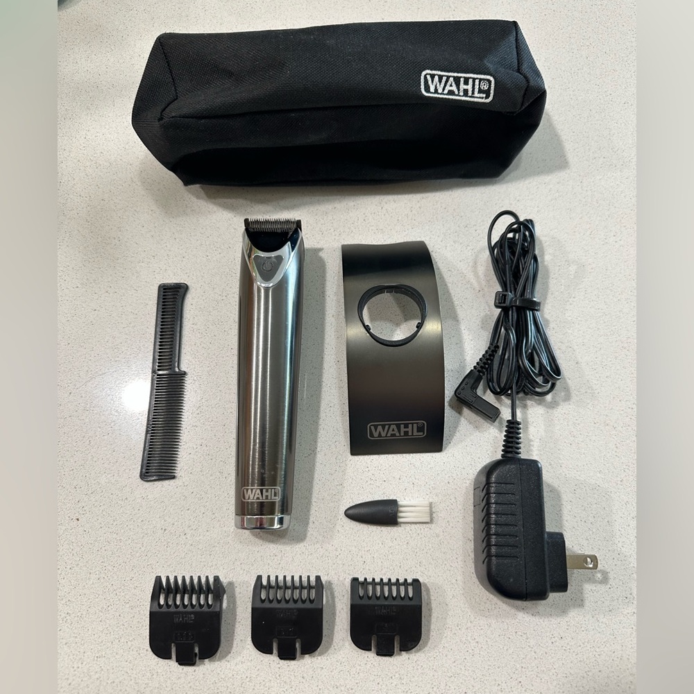 Wahl Cordless Trimmer in Brushed Silver Stainless Finish.